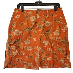 Eddie Bauer Floral Mini Skirt Burnt Orange Cotton Petite 6 Summer Outdoor